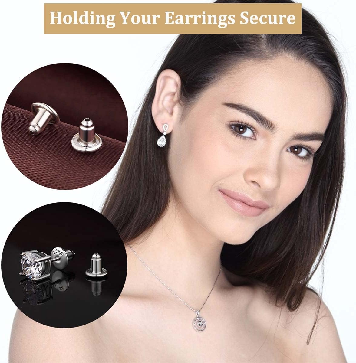 DELECOE 14K Gold Bullet Locking Earring Backs for Diamond Studs,925 Sterling Silver Hypoallergenic Replacements Backings for Pierced Earrings,6mm