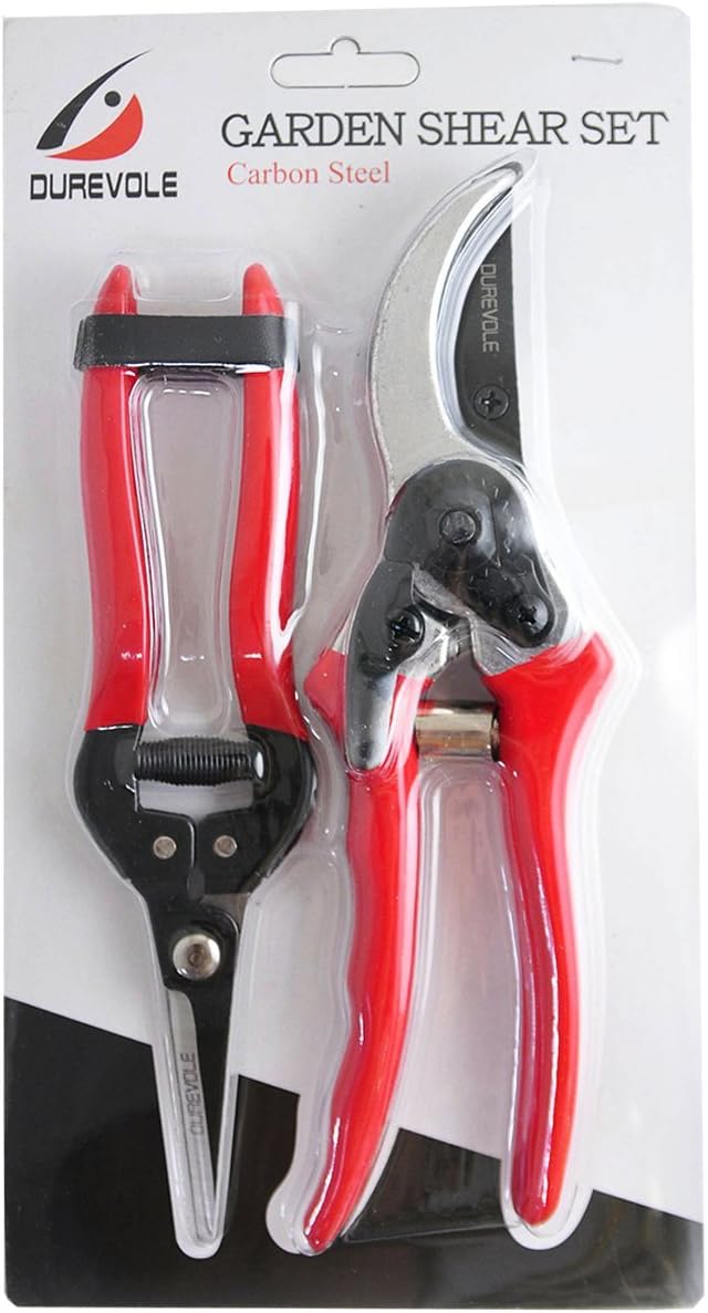 Durevole Garden Shears (Set of Two) - 8" Professional Premium Bypass Pruning Shears & 6 Inches Micro Tip Pruner Stainless Steel Blade