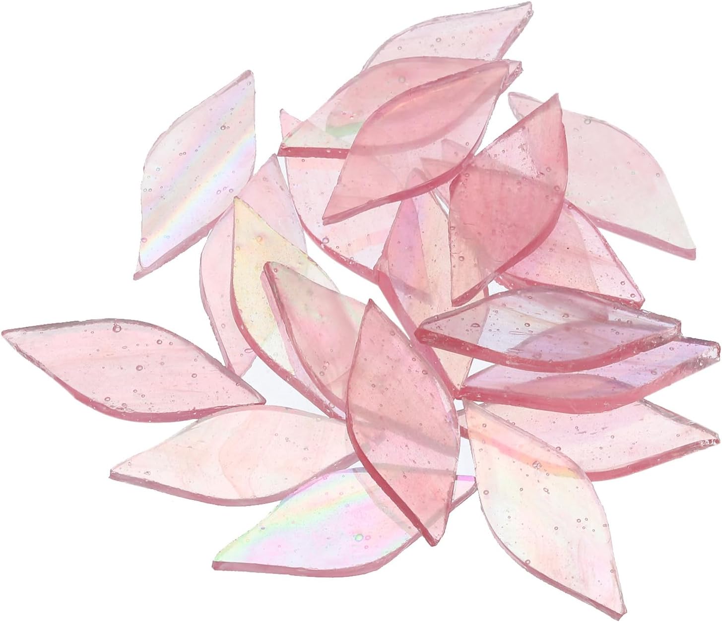 Generic 50g Stained Glass Mosaic Leaf 15mm x 38mm Pink AB Glass Mosaic Tiles Bulk for Craft DIY Handmade Project