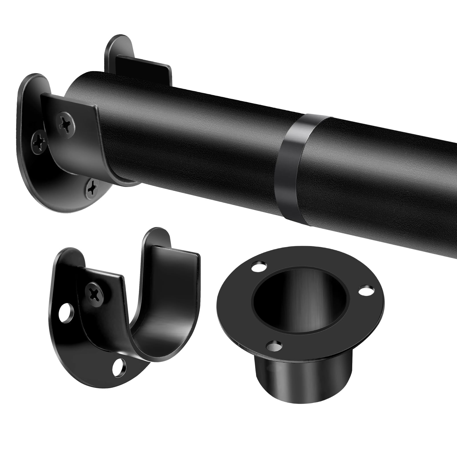 Extendable Wardrobe Pole Black 43-107cm Wardrobe Rails and Fittings 33mm Tube Diameter Stainless Steel Clothes Hanging Pole With Screws and Fixing Sockets for Wardrobes Cloakroom Balconies Bathrooms