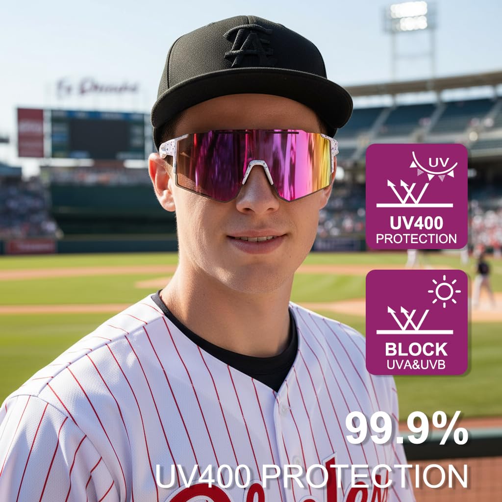 DUDUKING Sonnenbrille Fahrradbrille Herren Damen,Wassertransferdruck Sportbrillen Radsport Brillen für Outdoorsport Radfahren Laufen Golf UV 400 Schutz Baseball Brille