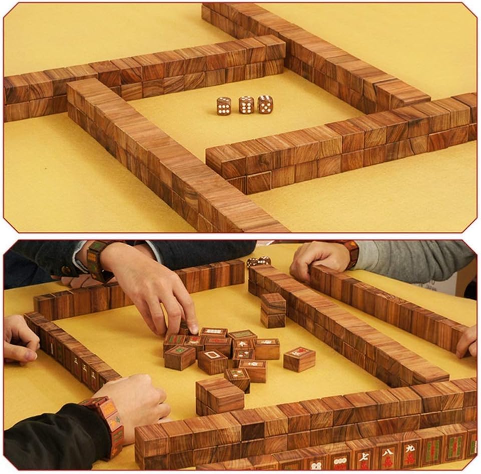 Juego de Mahjong con Estuche de Madera, Juego Tradicional Chino for Viajes, Ocio y Familia(Red White B)
