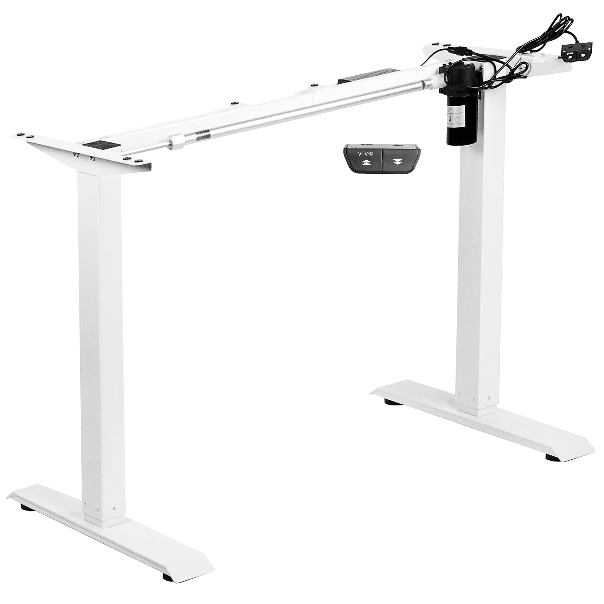 VIVO White Electric Stand Up Desk Frame Workstation, Single Motor Ergonomic Standing Height Adjustable Base with Simple Controller, DESK-V100EW