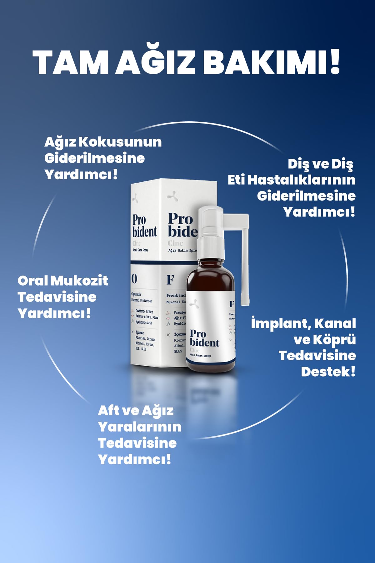 Probident Clinic Onarıcı Hyalüronik Asit içeren Ağız Bakım Spreyi İmplant-Ağız Yaraları için