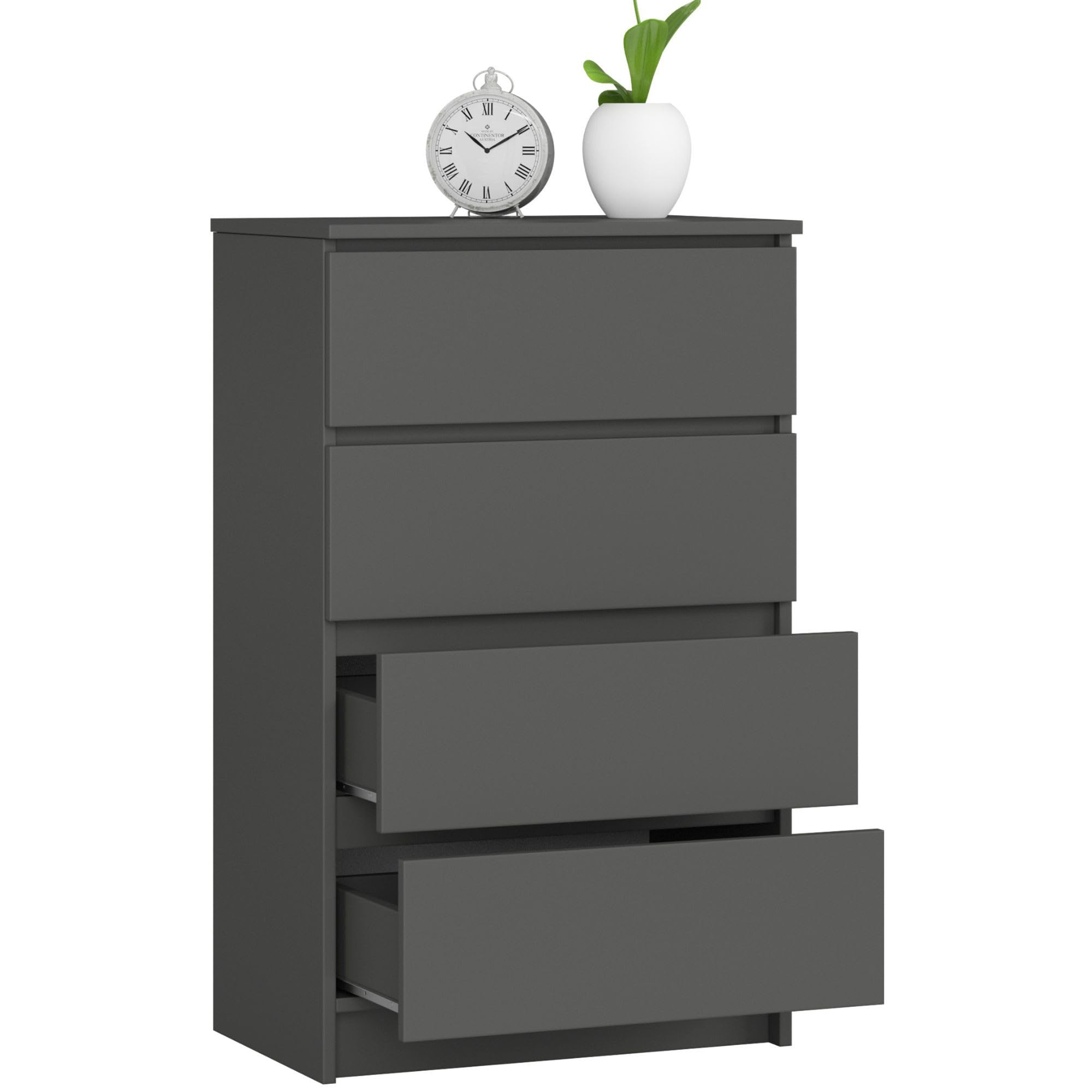 Home Collective Commode en graphite avec 4 tiroirs spacieux, 60 cm de large, 99 cm de haut, pour chambre à coucher, couloir, salon, organiseur avec tiroirs, buffet haut en bois, armoire