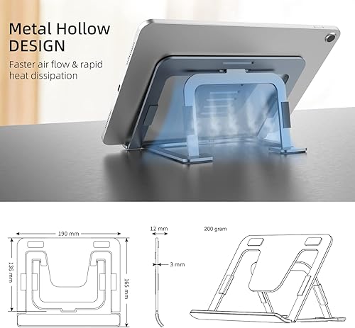 Miniatura 7 de Yangkelly Soporte para tablet plegable y ajustable, soporte de escritorio de aleación de aluminio, soporte de dibujo para iPad 7 a 12.9, teléfonos