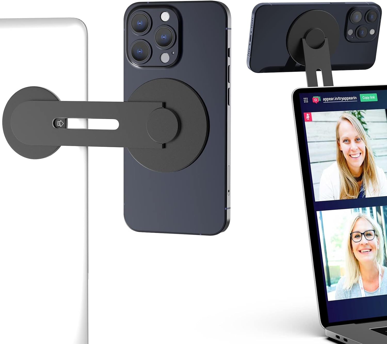 Monitor Phone Mount Magnetic Phone Holder for Laptop for MagSafe for iPhone 17/16/15/14/13/12 & All Phones Phone Side Mount for Computer Monitor Display for Tesla, Desktop Cell Phone Bracket Black