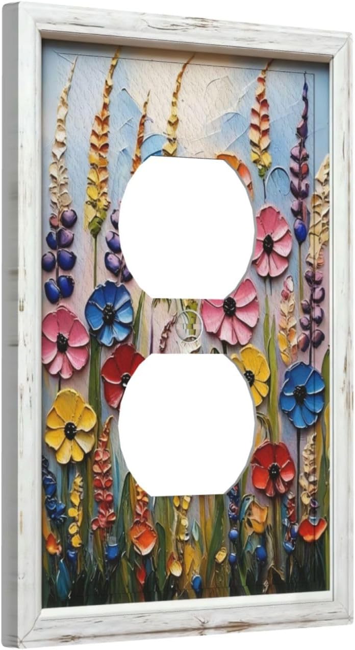 Decorative Art Light Switch Covers Vibrant Floral Field 1 Gang Single Duplex Outlet Wall Plate Switchplate Electrical Faceplate for Home Decor