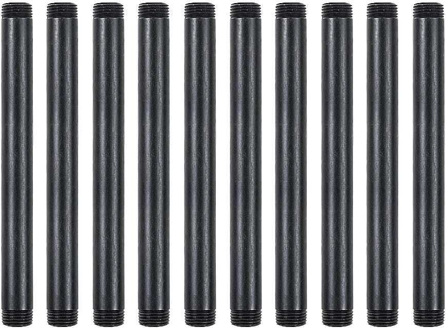 10 Pack 1/2 Inches x 8 Inches Black Malleable Steel Nipples Fitting, DIY Steampunk Industrial Vintage Style.