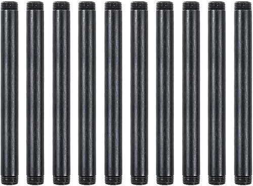 Miniatura 14 de Paquete de 10 pezones de acero maleable negro de 1/2 pulgadas x 12 pulgadas, estilo vintage industrial steampunk.