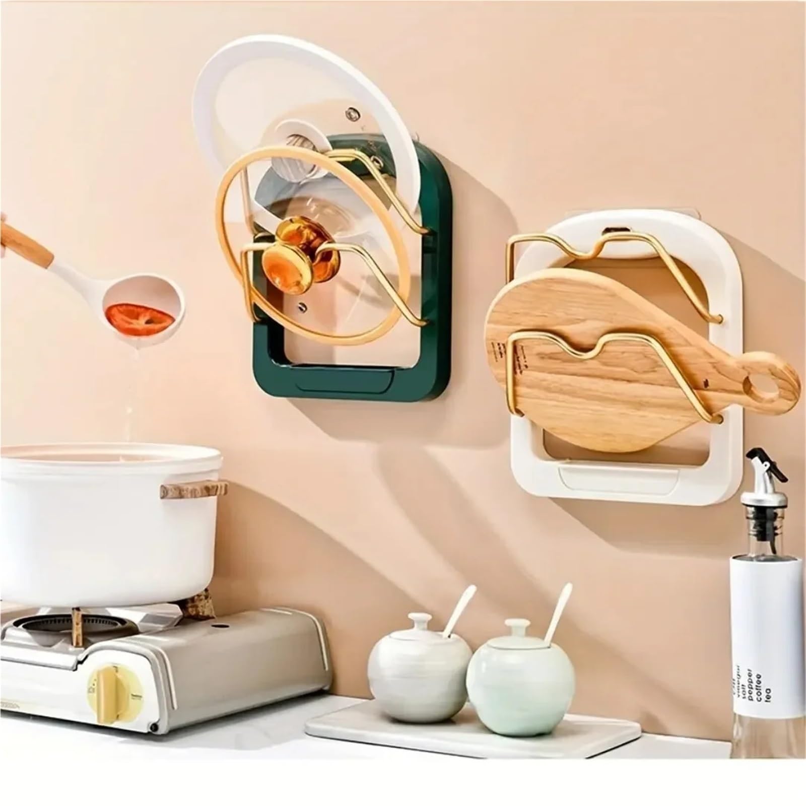 Organizador de tabla cortar, estante almacenamiento montado en la pared, tapa olla for cocina, soporte colgante drenaje, 1 ud Para Tabla(Light Green)