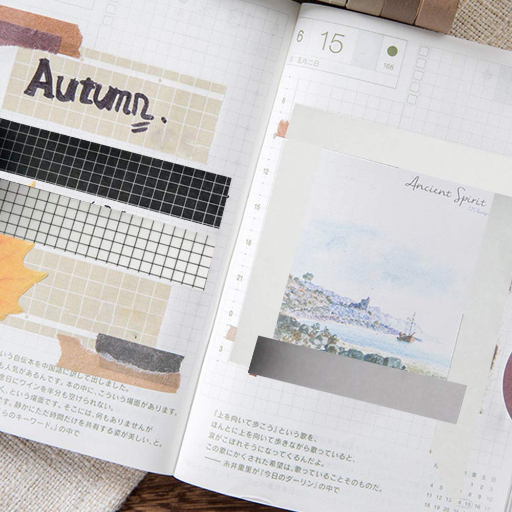 Nastri Washi Tape - 8 Rotoli Decorativi, 10mm E 15mm, Nero E Bianco, Per Scrapbooking, Diari E Regali - Foto 9