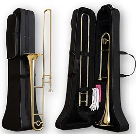 Trombone De Vara Laqueado Com case profissional iniciante Trombone De Vara Tenor Bb Laqueado com Case Estojo Incluso Instrumento Musical Profissional e Para Iniciantes com Som Claro Alta Durabilidade