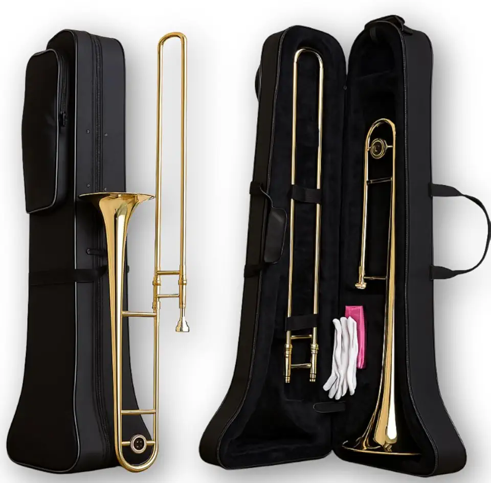 Trombone De Vara Laqueado Com case profissional iniciante Trombone De Vara Tenor Bb Laqueado com Case Estojo Incluso Instrumento Musical Profissional e Para Iniciantes com Som Claro Alta Durabilidade