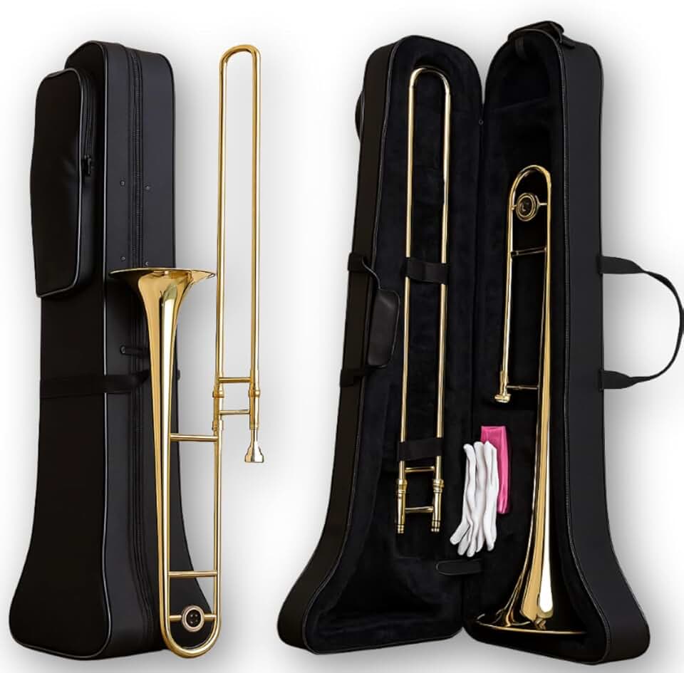 Trombone De Vara Laqueado Com case profissional iniciante Trombone De Vara Tenor Bb Laqueado com Case Estojo Incluso Instrumento Musical Profissional e Para Iniciantes com Som Claro Alta Durabilidade
