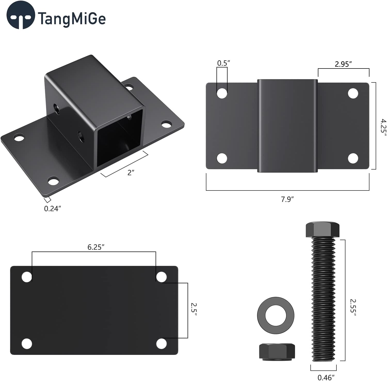 TangMiGe Bolt on Tractor Bucket 2 inch Receiver, 2" Towing Hitch Receiver, 5/8” Hitch Pin Hole Class 3 Trailer Hitch, 12000lbs, Work Well for Tractor Bucket, RV, UTV, Truck