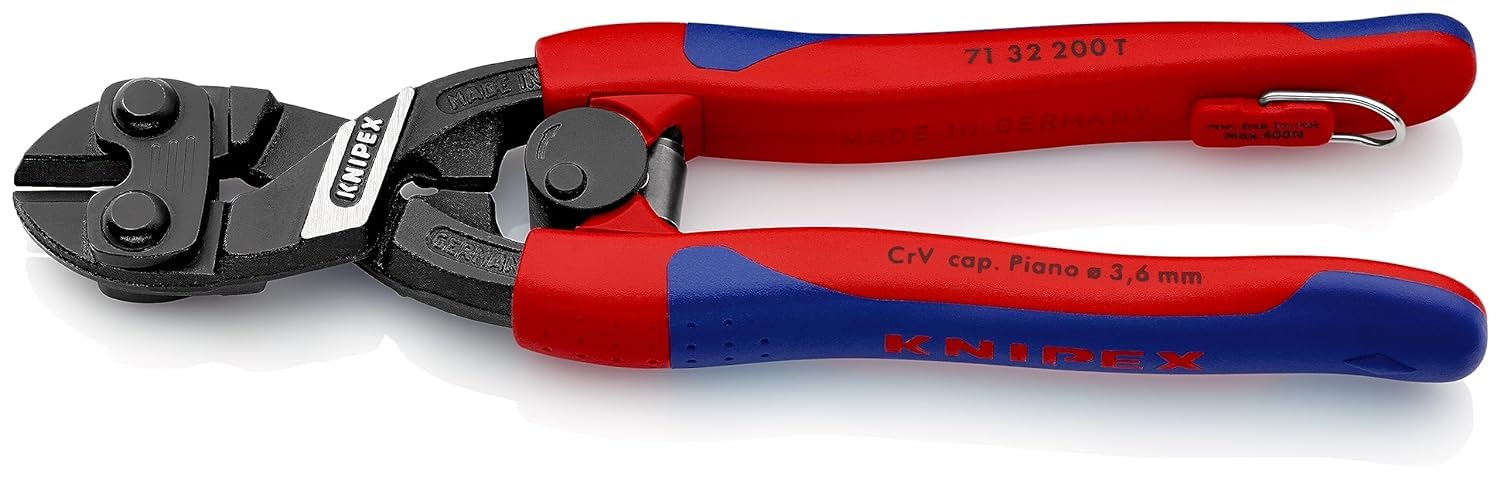 KNIPEX CoBolt Cortabulones compacto en blister con fundas esbeltas en dos componentes, con anilla de fijación, 71 32 200 T BK