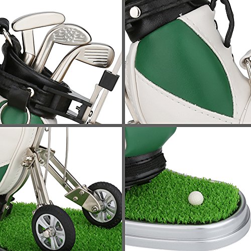 10L0L Golfbag Pen Holder with 3 Pieces Golf Club Pens Set Unique Golf Desk Decor Gifts Souvenirs for Men - Green + White - Image 2