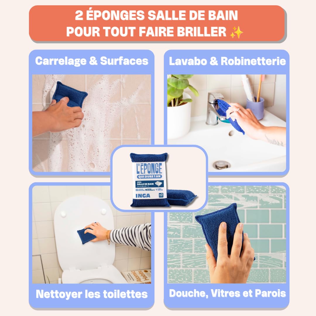 INGA - Kit completo per la pulizia: 8 spugne lavabili multiuso: 4 raschiatori + 2 bagni + 2 padelle e piastre - Una spugna per ogni uso - Ultra efficaci e riutilizzabili - Made in Europe