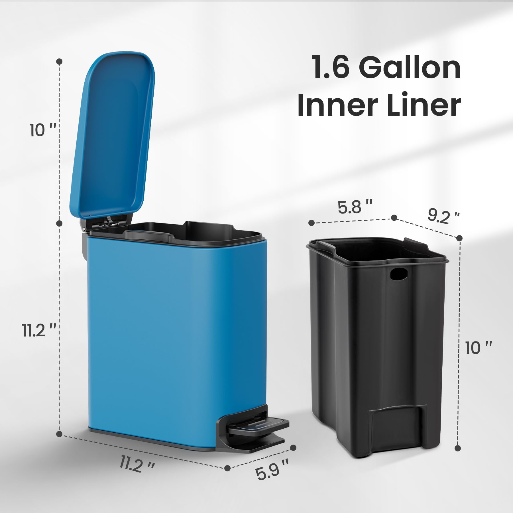 Cesun Small Bathroom Trash Can with Lid Soft Close, Step Pedal, 6 Liter / 1.6 Gallon Stainless Steel Garbage Can with Removable Inner Bucket, Anti-Fingerprint Finish ()