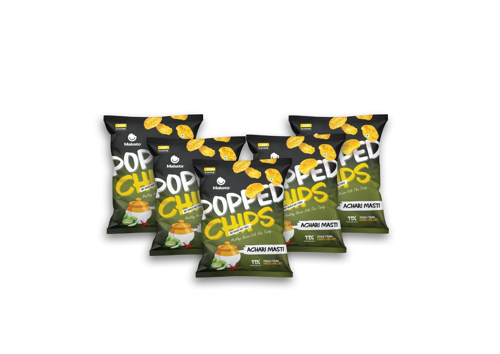 Makato Achari Masti Chips Popped Chips, 33 Gms (Pack of 5) | Tangy Spicy Pickle Masala Flavour | Non-Fried Low Oil Crispy Chips | Crunchy Desi Namkeen Anytime Munching | Light Texture | Tea Time Snack-picture-13