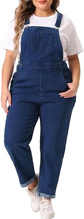 Agnes Orinda Womens Plus Size Casual Stretch Adjustable Denim Bib Overalls Jeans Pants Jumpsuits