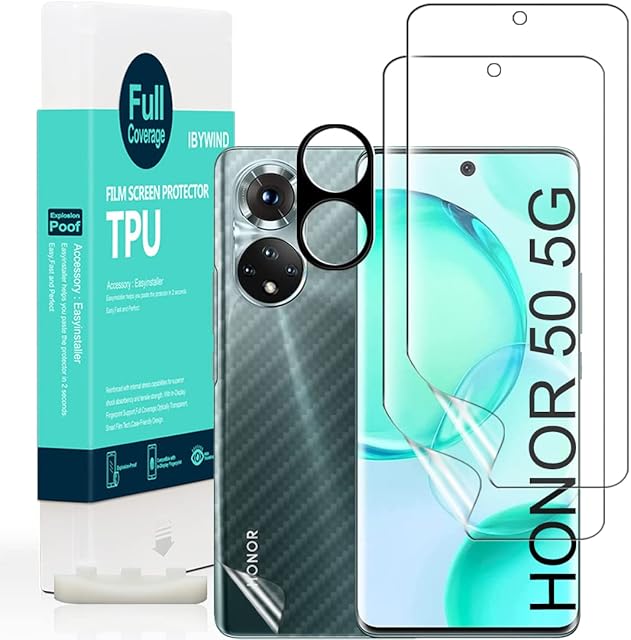 Ibywind Screen Protector for Honor 50 5G 6.57",[Pack of 2],[Camera Lens Protector(Metal Material)][Back Carbon Fiber Film Protector][In-Display Fingerprint Support][Bubble Free]