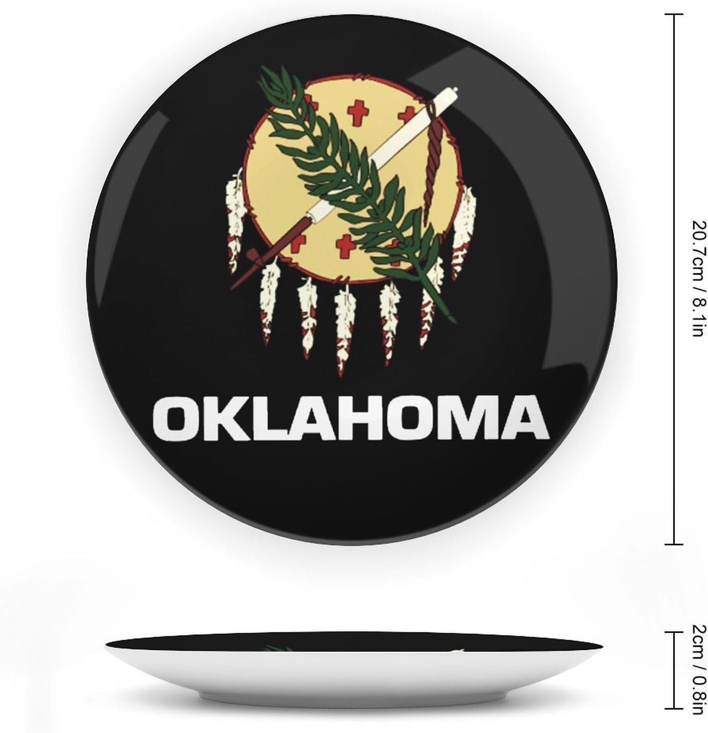Oklahoma State Flag Ceramic Decorative Plates Ornaments with Display Stand for Home Office Wall Decor 8inch