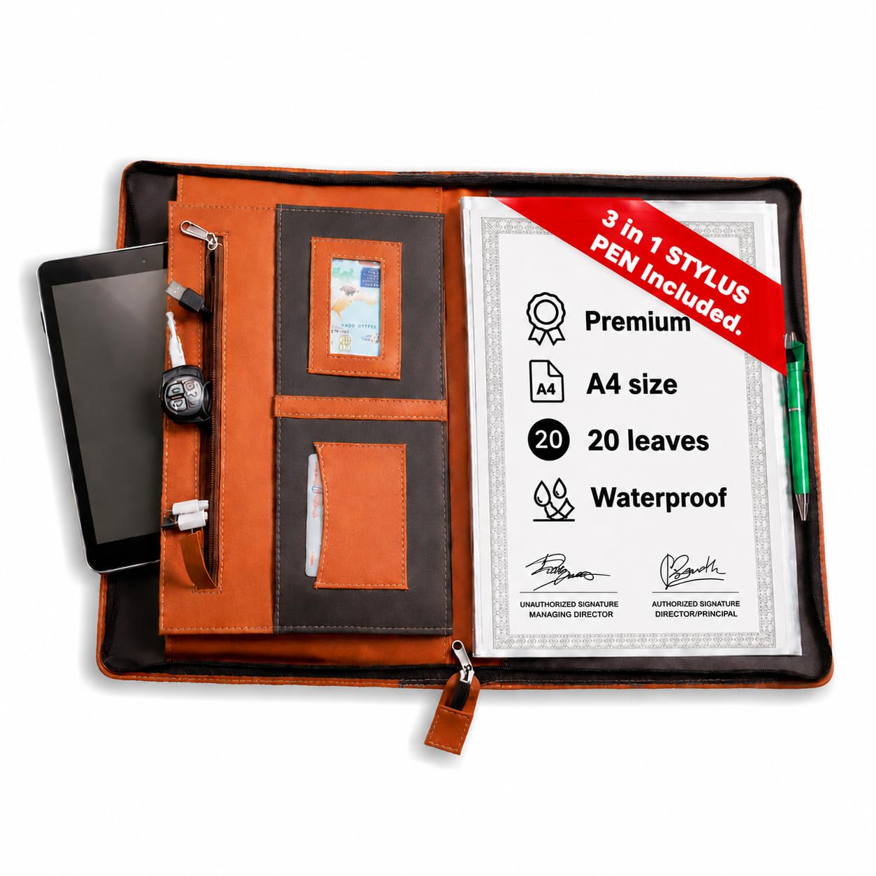 AKZEN Premium Leather folders for documents a4 Size & Legal Size