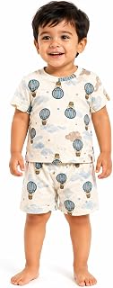 Baby Boys & Girls Hot Air Balloon Print Cotton T-Shirt & Shorts Set – Soft Summer Outfit Price In India