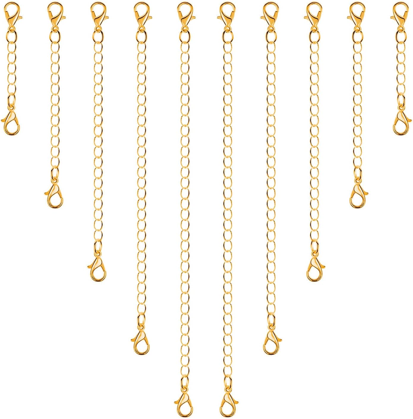 anezus Chain Extenders for Necklaces, 10pcs Gold Jewelry Extenders for Necklaces, Stainless Steel Chain Extenders for Necklace, Bracelet and Anklet (Assorted Sizes)