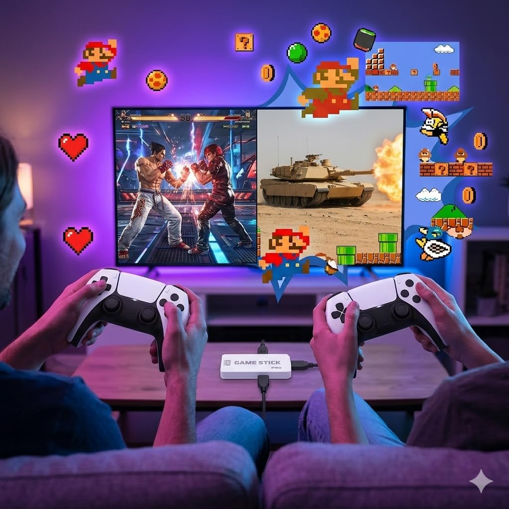 Konsola retro HDMI z 2 bezprzewodowymi kontrolerami i wbudowaną kolekcją gier