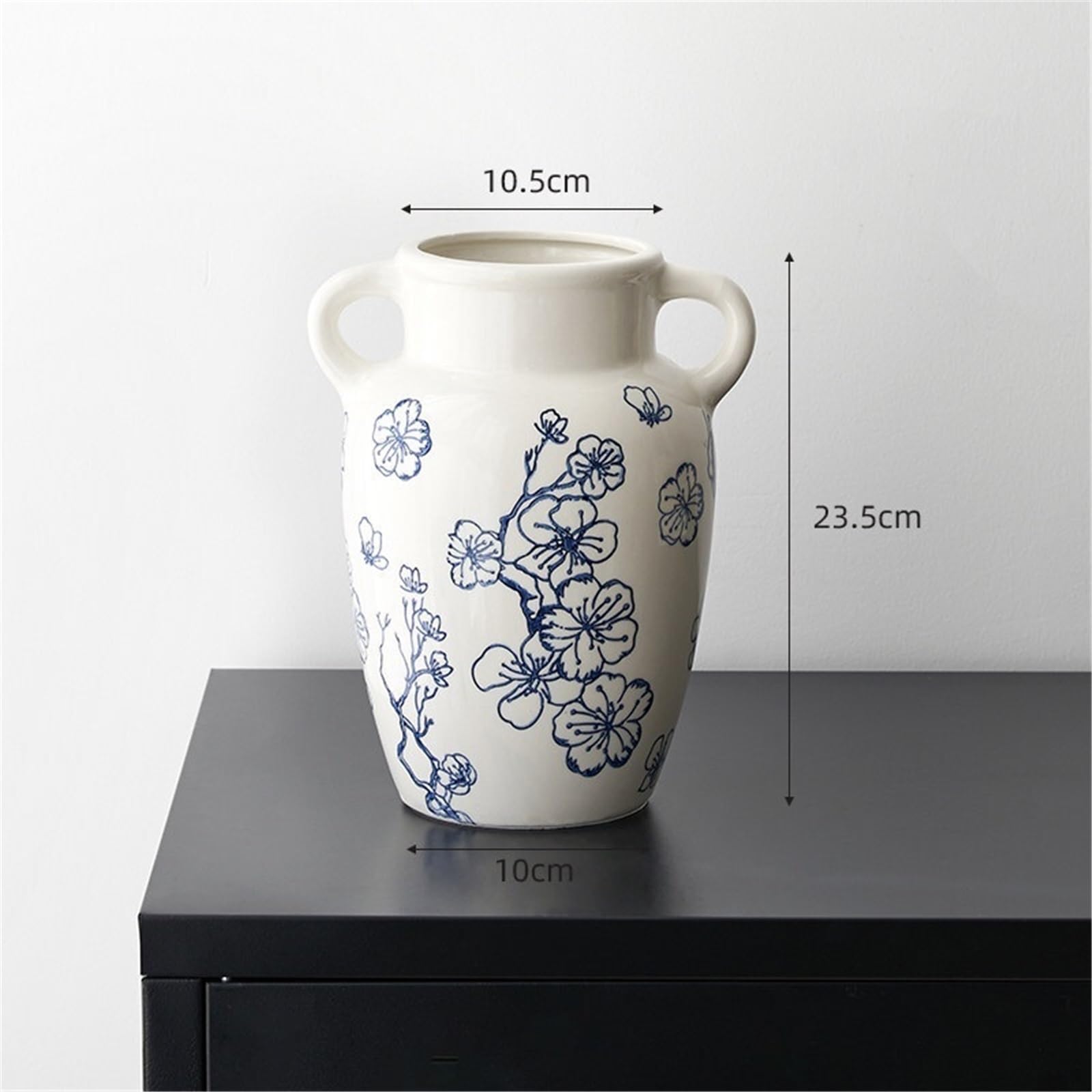 Wazon z kwiatami Retro niebieski zarys kwiatu śliwki wazony ceramiczne krótki szeroki wazon akcentujący do szafki w salonie