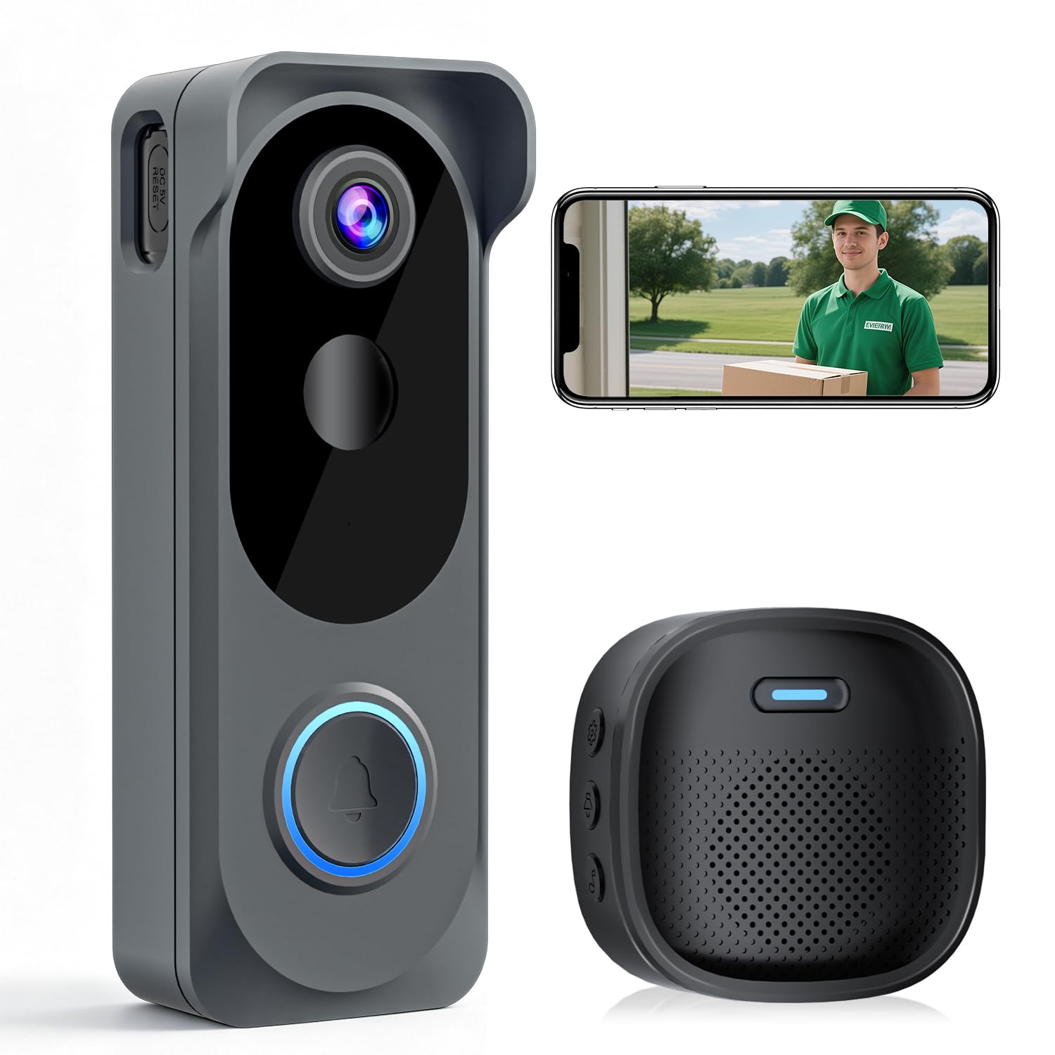 Video Doorbell Camera Wireless, 2K HD Smart Door Bell Camera, PIR Motion Detection,Battery Powered, Instant Alerts, 2-Way Audio, Night Vision, 2.4G WiFi, IP66, SD Card/Cloud ,Compatible with Alexa — image 1