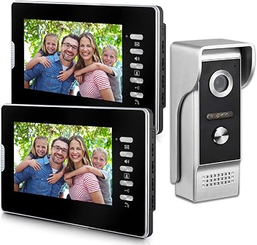 Wired Video Doorbell Intercom System, 7 Inches Monitor Video Doorbell Door Phone Kits Support Unlock, Monitoring, Dual-Way Intercom for Villa Home Office Apartment, 1 Camera-2 Monitors