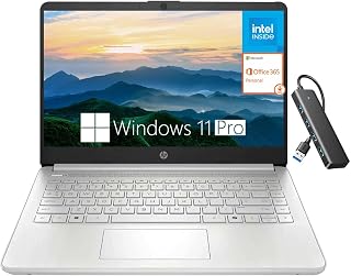 HP 14インチビジネスノートパソコン、学生やビジネス向けの超軽量ノートパソコン、IntelプロセッサーN150(クアッドコア)、4GB RAM、128GB UFS、Wi-Fi 6、高速充電、1年間のオフィス365、Windows 11 Pro、シルバー。