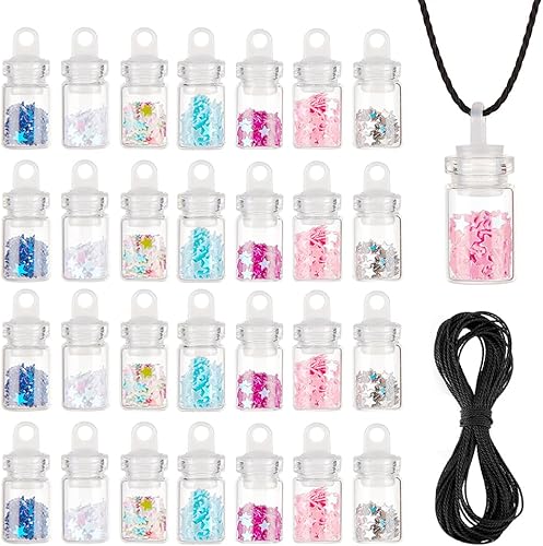 NBEADS 28 piezas de 7 colores deseando mini botella de cristal colgante collar, botellas recargables botellas de deseos botella de vidrio con