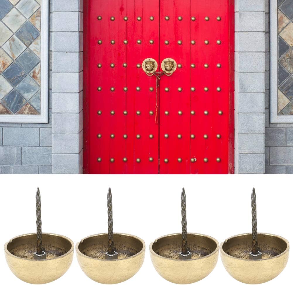 4Pcs Upholstery Nail Round Head Antique Brass Decorative Furniture Tacks, Sharp Point for Sofa Wood Craft, Retro Style Drawing Pins for Jewelry Box Wine Cabinet (Brass Color)