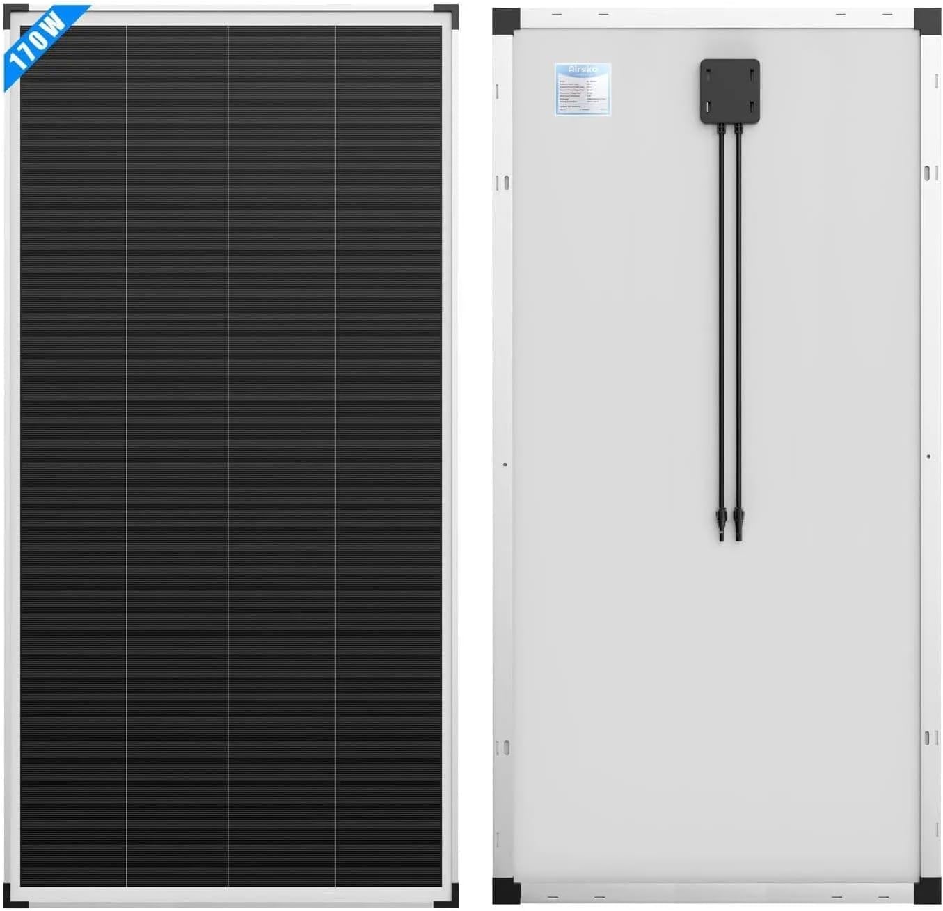 170 Watt Solar Panel, 12 Volt Shingle-Tech Cell Monocrystalline Solar Panel High Efficiency Solar Module for RV Trailer Camper Marine Off Grid