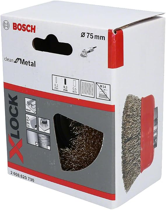 Bosch Professional 1 x dalgalı tencere fırçası Clean (metal, X-LOCK, Ø 75 mm, tel kalınlığı 0,3 mm, çap 115 mm, açılı taşlama makinesi aksesuarı)