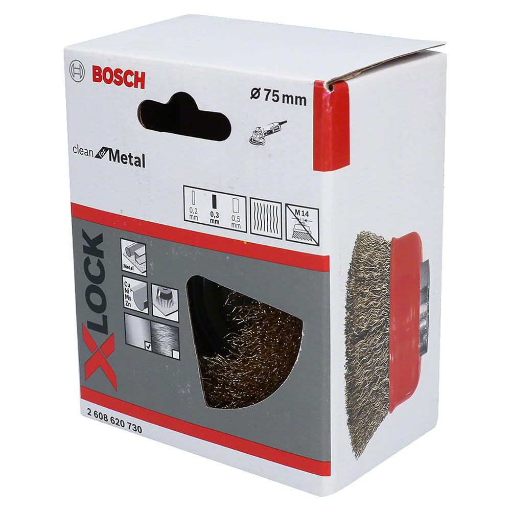 Bosch Profesional Szczotka garnkowa druciana z systemem X-LOCK, drut falisty 75, mosiężny 75 mm, 0,3 mm, X-LOCK