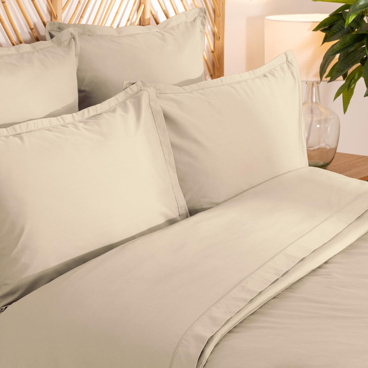 Drap Plat - Percale - Beige Lin - 240x290 cm - Atmosphera créateur d'intérieur