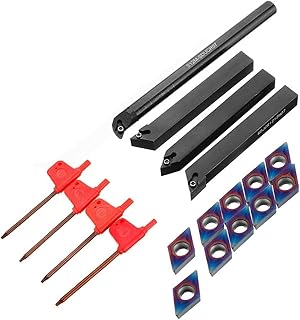 HVLVTAKANF Tenedor de Herramientas de torneado de Acero de aleación de 4pcs de Acero de 12 mm for 10pcs Azul DCMT070204 Inserciones de carburo y Llave 4pcs. Herramienta de torneado