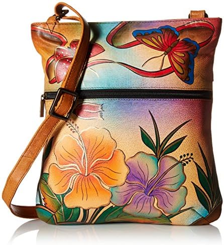 Anna Anuschka Slim Crossbody Bag | Genuine Leather | Antique Hibiscus