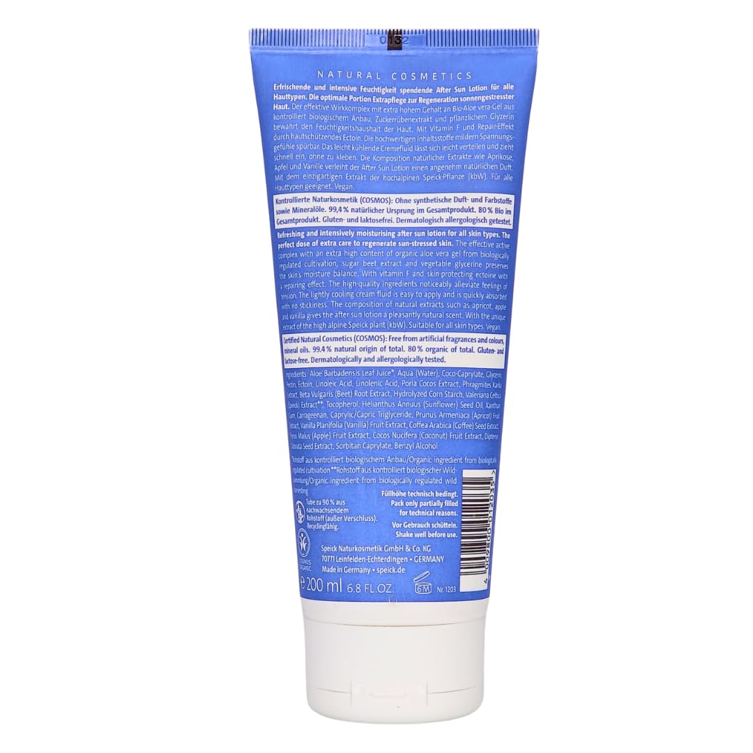 Speick Sun After Sun Lotion, 1x 200 ml I Intensive Feuchtigkeitspflege mit 80% Bio-Aloe Vera-Gel I Für sonnenstrapazierte Haut I Kühlt und beruhigt I Spar-Set plus Pharma Perle give-away
