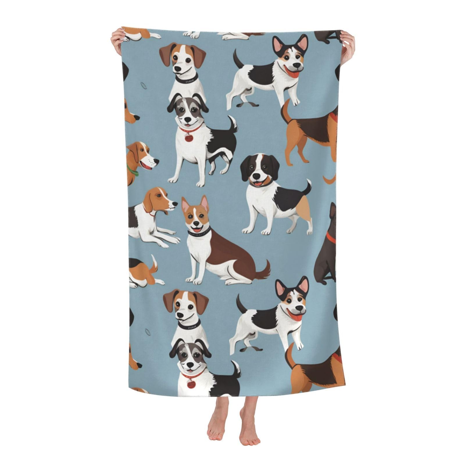 Pojknbv White Dogs Print Oversized Adult Beach Towel Quick-Dry Comfortable Lightweight Travel Pool Camping