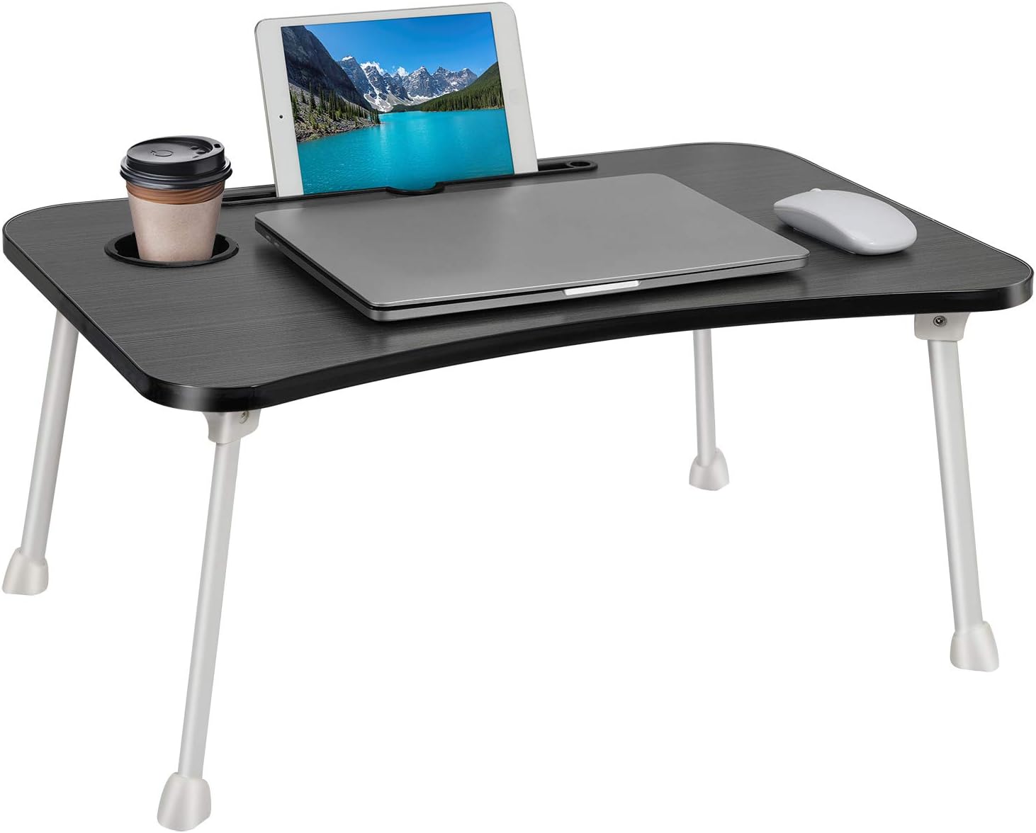 Folding Standing Laptop Desk Laptop Bed Table Notebook Stand Reading Writing Studying Breakfast Tray with Cup Holder，Portable Lap Desk Dining Table for Home Bed Office Children Adults - Black