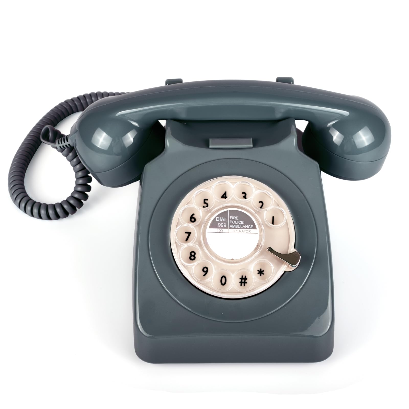 746 Rotary - Telefono fisso in stile anni '70, cavo riccio, autentico campanello (Gery) (grigio)
