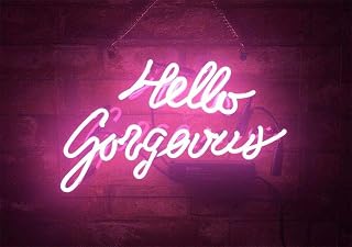 Hello Gorgeous Neon Signs Real Glass Neon Tubes Neon Home Signs for Bedrrom Home Bar Man Cave Pub Party Room Restaurant Home Wall Windows Display Handcraft Neon Light 14x9