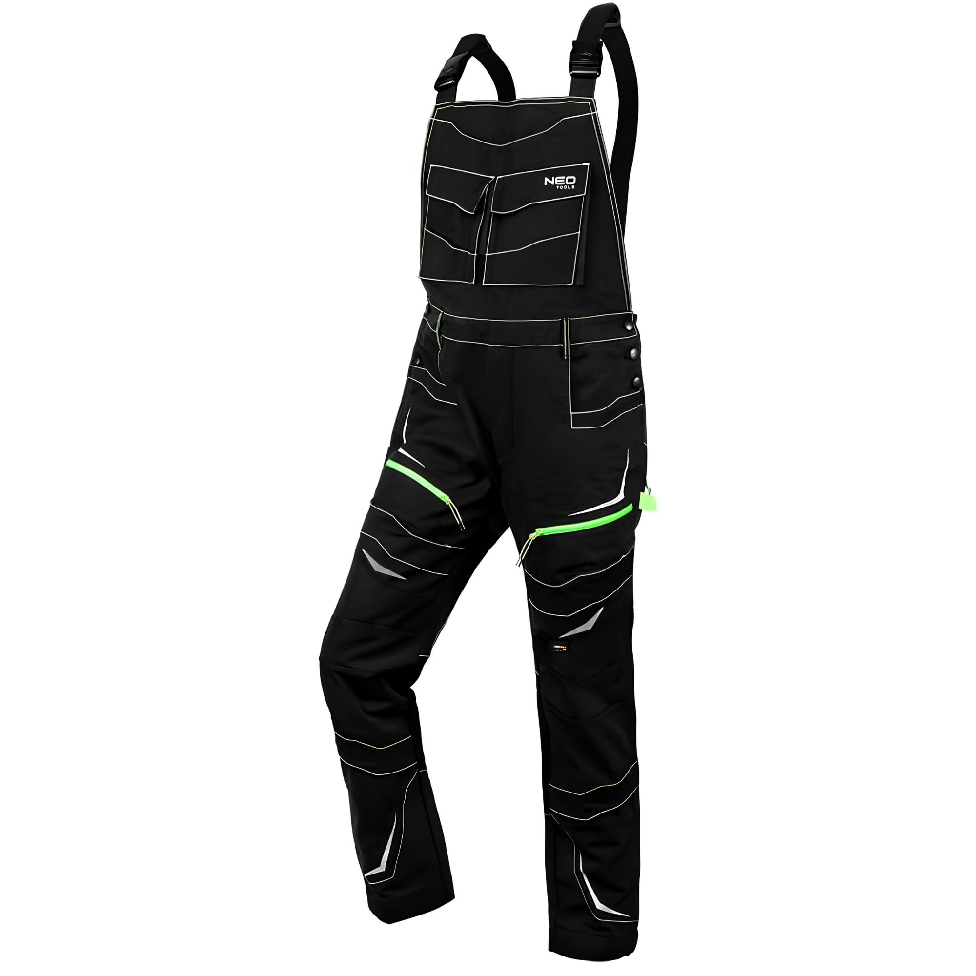NEO TOOLS Pantalon à bretelles Pro de qualité supérieure, 100% toile de coton, 425 g/m², renfort en Cordura NYCO sur les poches, les genoux, l'arrière et le bas des jambes